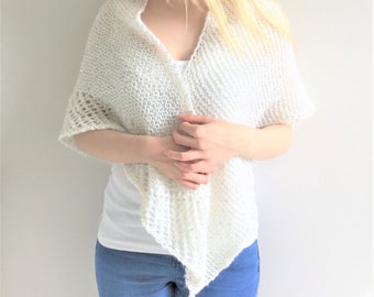 KNITTING PATTERN, 'Silver Shawl', adult, ladies shawl knit flat, handmade knitted wrap, easy beginner diy wrap, English