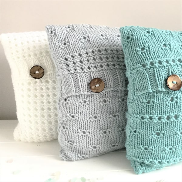 Cushions Knitting Pattern, Lounge Room Knitted Pillow Lacy Instructions, Easy DIY Gift Idea Tutorial, Seaside Cushion Covers (English)