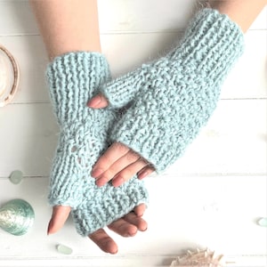 Handschuhe Strickanleitung, Erwachsene Kinder Handschuhe, Damen und Kinder Handschuhe, Eisblau Fingerlose Mitts (Englisch)