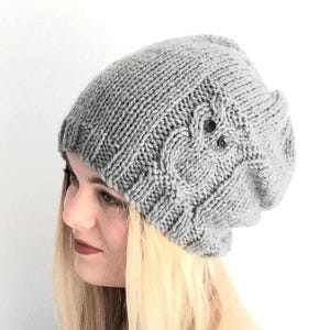Knitting Pattern, Owl Slouchy Hat, Adult & Child Chunky Beanie, (English PDF)