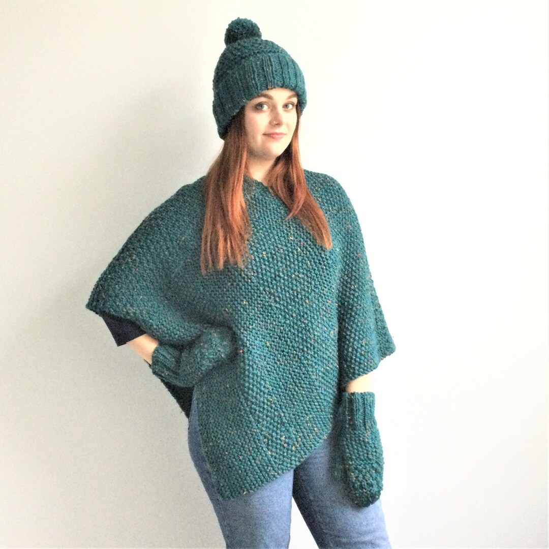 Bundle of 3 Knitting Patterns, lorna Poncho Hat Gloves, Easy Knitting