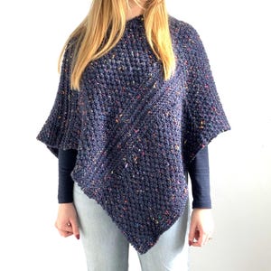 Knitting Pattern Poncho, Adult Beginner Easy Shawl, Ladies Fast Knit Chunky Design, Basic Knitted Coat Instructions, Night Poncho (English)