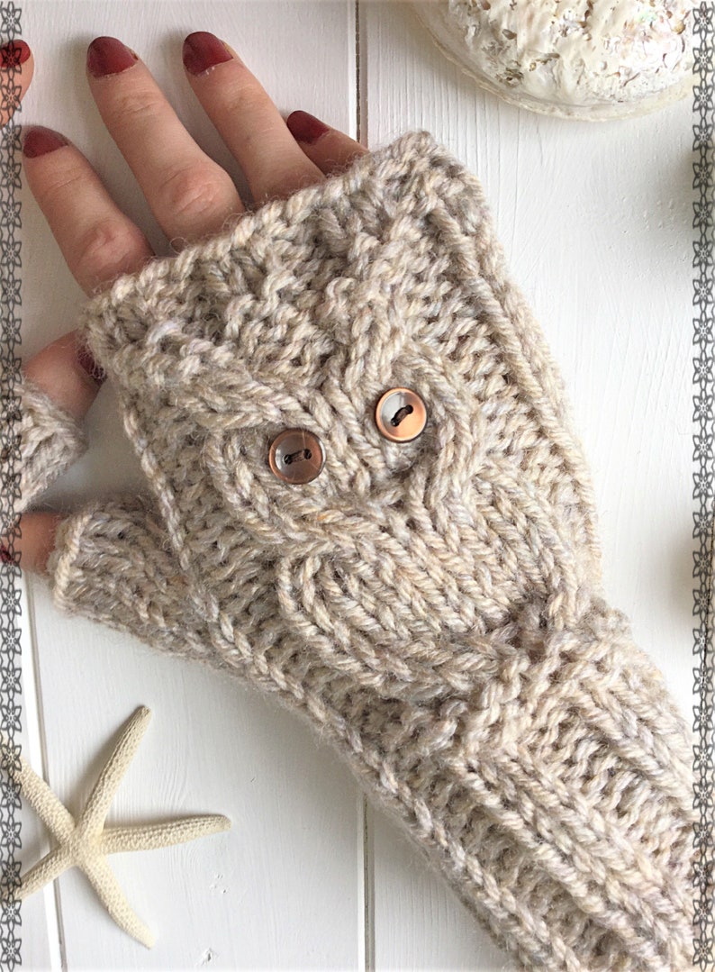 2yrs to large adult Easyintermediate Knitting pattern Chunkybulky. Owl Fingerless Mitts PDF pattern