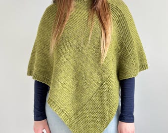 Poncho Knitting Pattern, Adult Simple Easy Top Instructions, Ladies Quick Knit Beginner Shawl, Women’s Knitted Wrap, Spring Poncho (English)