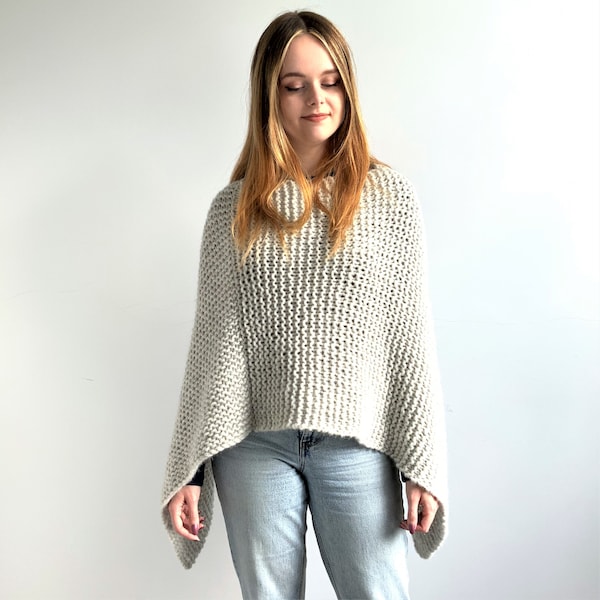 KNITTING PATTERN, ‘Cloud Poncho and Cowl’, easy adult top, ladies coat knit flat, beginner's knitted cowl, cosy diy shawl, English