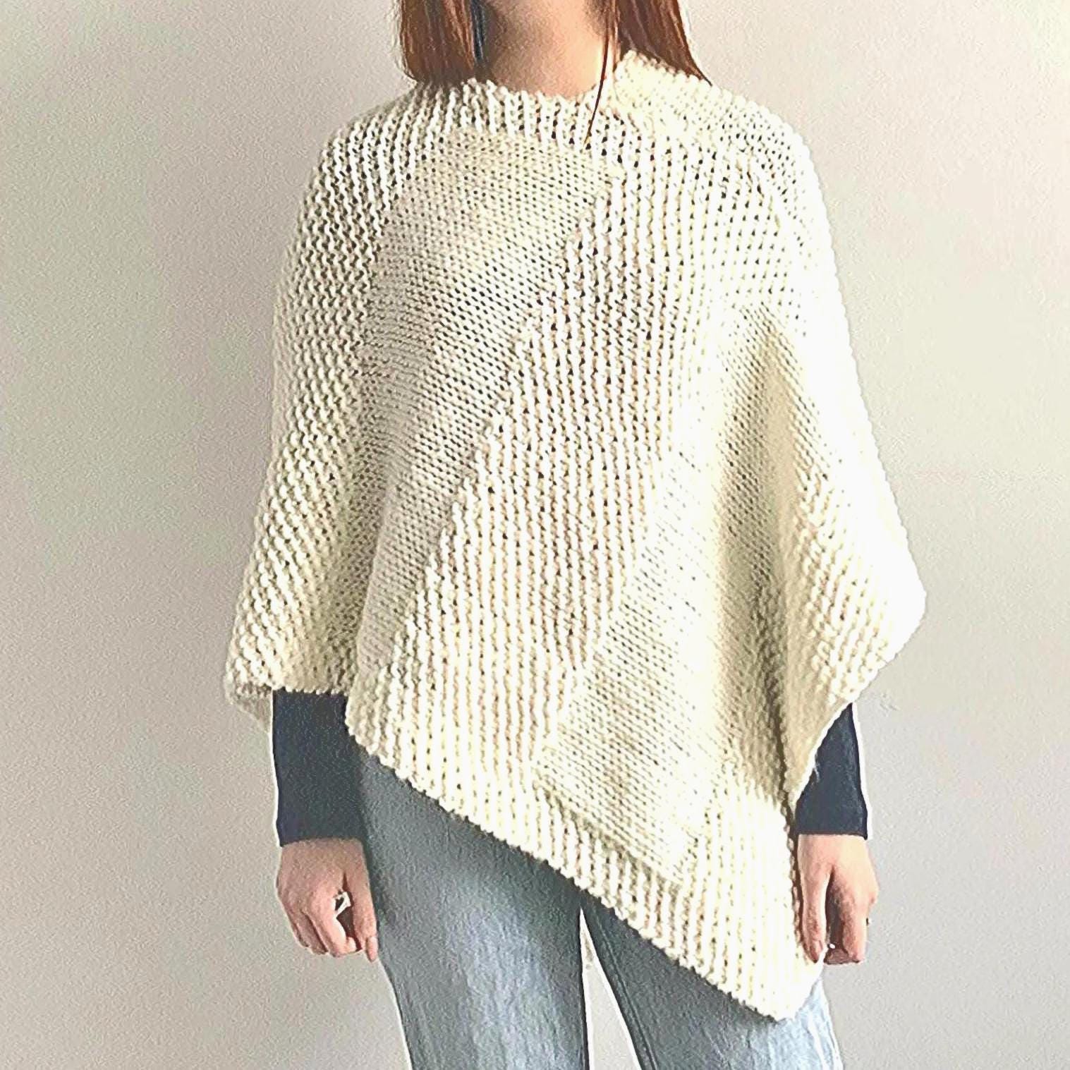 KNITTING PATTERN poncho, easy ladies top beginner shawl gift for her wrap moms day winter walk coat design English Seashore Poncho