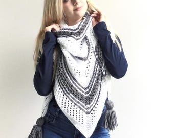 Modello di maglia, sciarpa scialle bianca ondulata, scialle in pizzo da donna per adulti (PDF in inglese)