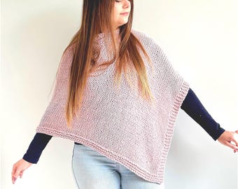 Modello di maglia, poncho Rosie, scialle facile da lavorare a maglia per adulti, top estivo da donna (PDF in inglese)