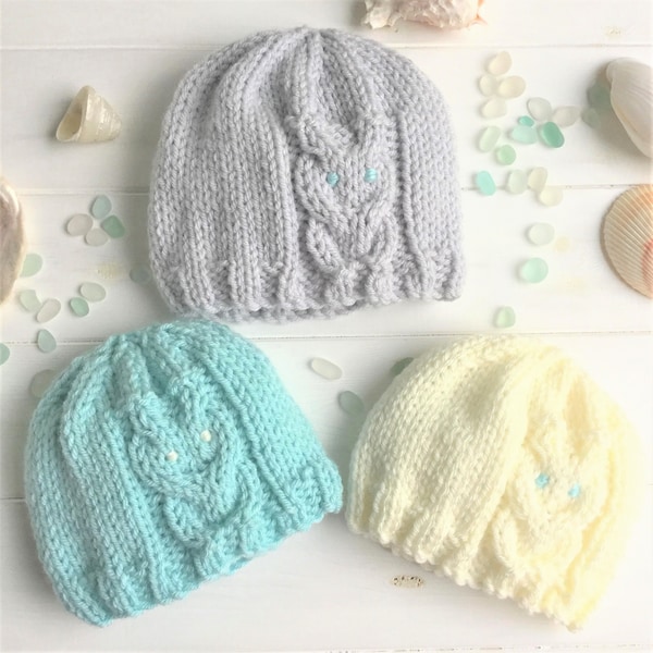 KNITTING PATTERN, 'Babies Owl Beanie', baby owlie knit flat, baby’s first hat, shower gift, baby nature hat, English