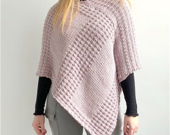 KNITTING PATTERN, 'Amelia Poncho', adult, easy ladies top knit flat, cosy diy shawl, winter walking coat, English