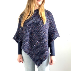 KNITTING PATTERN poncho, adult easy design wrap ladies beginner shawl knit flat unisex top knitted coat design English &#39;Night Poncho&#39;