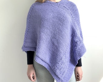 KNITTING PATTERN, 'Diamond Poncho', adult, easy ladies top knit flat, cosy diy shawl, winter walking coat, English