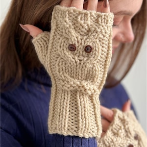 Knitting Pattern: Child and Adult Owlie Gloves, Owl Fingerless Mitts, (English PDF)