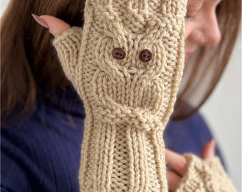 Modello di maglia: guanti gufo per bambini e adulti, muffole senza dita gufo (PDF in inglese)