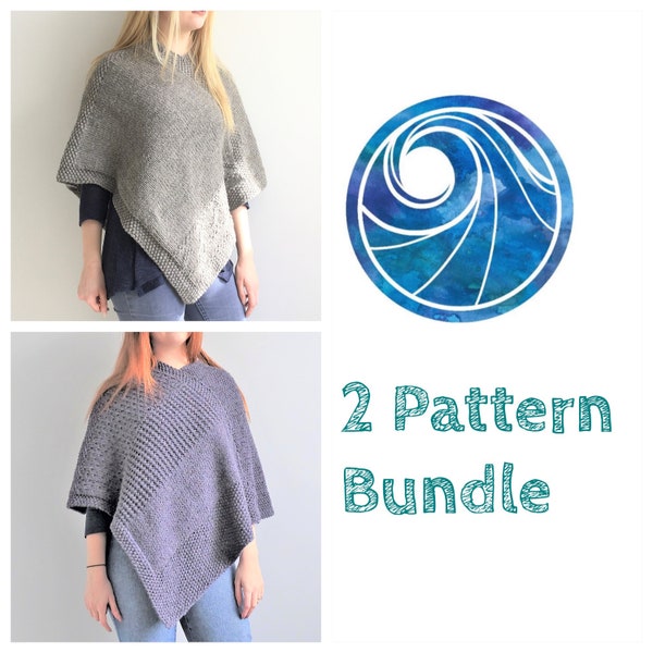 KNITTING PATTERN discount bundle, Autumn Poncho, Jules Poncho, knit FLAT, adult outdoor wear, easy beginner knit, ladies top, wrap, English