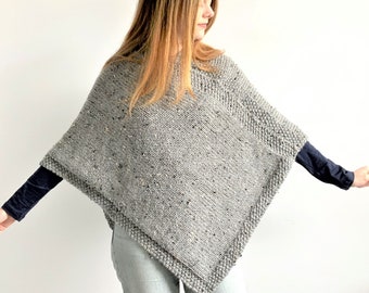 KNITTING PATTERN, ‘Peace Poncho’, adult, easy ladies top knit flat, beginner's knitted diy shawl, winter walking coat, English