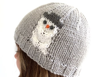 KNITTING PATTERN, 'Snowman Beanie', adult child toddler, beanie knit flat, knitted head warmer, English