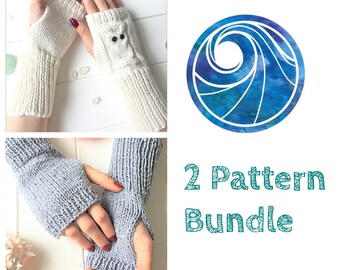 KNITTING PATTERN discount bundle, Summer Owl No Digit Mitts, Calm No Digit Mitts, gloves knitting pattern, adult child knit mittens, English