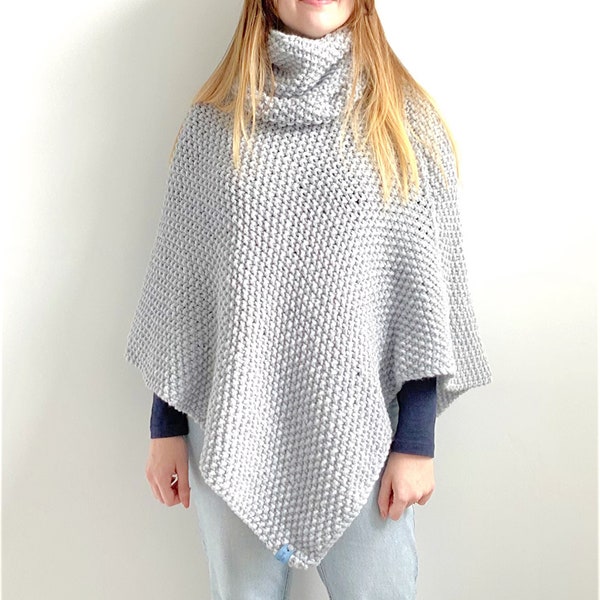 KNITTING PATTERN, ‘Claire Poncho and Cowl’, easy adult top, ladies outerwear knit flat,  beginner's cowl, cosy diy shawl, English