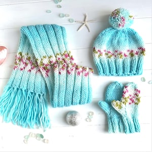 KNITTING PATTERN child toddler, knit flat set design, kids mitts, children&#39;s knitted hat, mittens gift, English, ‘Hope hat gloves scarf&#39;
