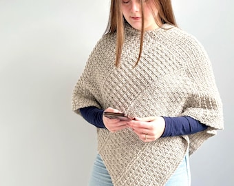 Modello di maglia, Hazy Day, Poncho per adulti, Top in maglia grossa facile, (PDF in inglese)