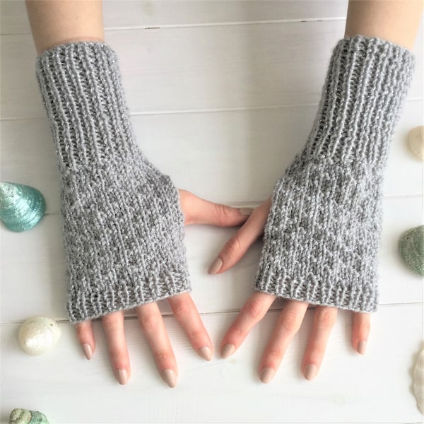 KNITTING PATTERN, 'Sparkle fingerless gloves', adult child toddler, easy mittens knitted flat, fingerless family mitts, English