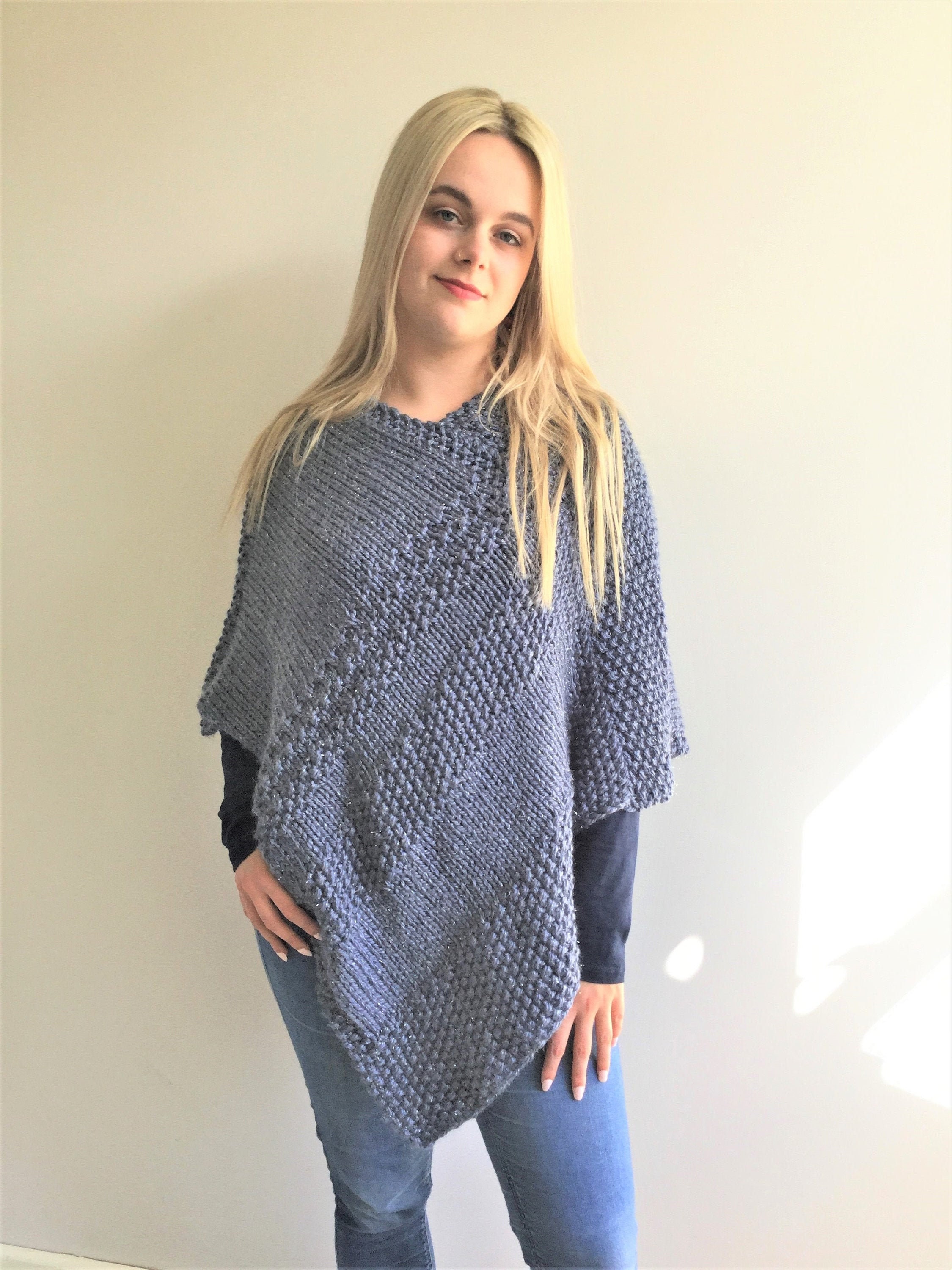 Knitting pattern Rain Shimmer Poncho PDF pattern adult | Etsy