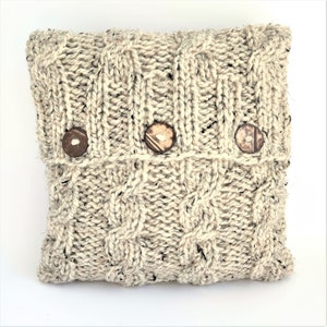 KNITTING PATTERN cushion, cable pillow cover, new house present idea, knit flat handmade home decor gift, English, &#39;4 Cables Cushion Cover&#39;