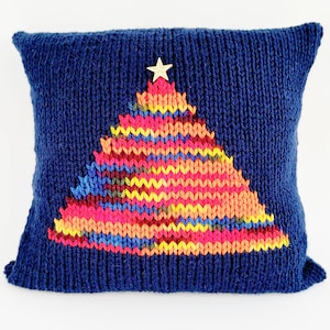 Christmas Tree Cushion Knitting Pattern: Easy Knit Pillow Cover (PDF Pattern)
