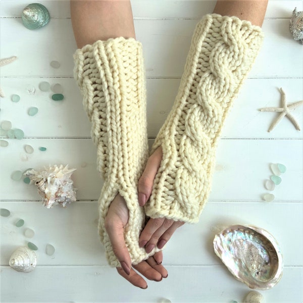 KNITTING PATTERN, ‘Cable Cosy Gloves’, adult cable gloves, easy diy fingerless mittens, ladies knit gloves, thick winter mitts