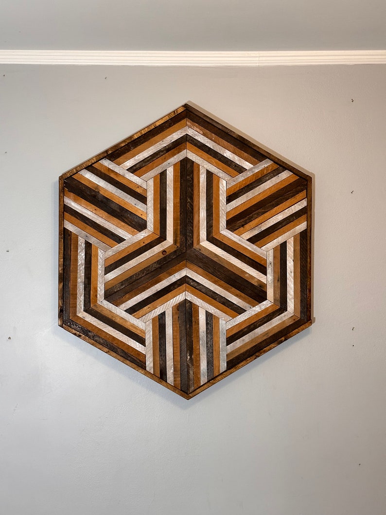 Starburst Geometric Wood Art Wall Hanging Out of Repurposed Aged Lath