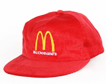 Vintage McDonalds Corduroy Snapback Hat Cap Red NEW