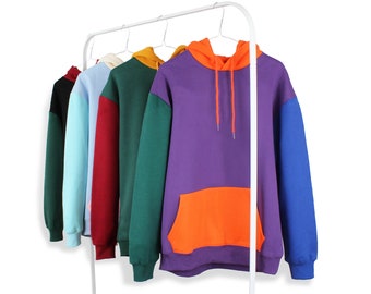 Color Block Hoodie Retro 80s 90s