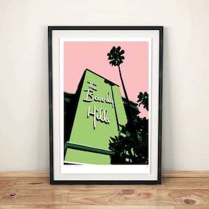 Los Angeles, Beverly Hills Hotel, Architectural Print, Art print, Poster, Digital, Illustration,Wall Decor