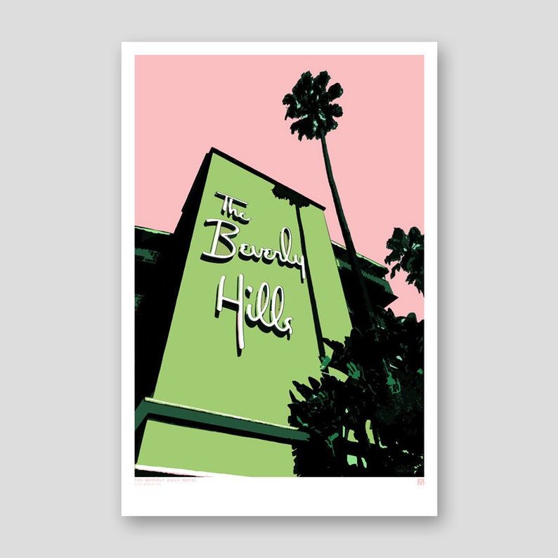 Los Angeles, Beverly Hills Hotel, Architectural Print, Art print, Poster, Digital, Illustration,Wall Decor image 2