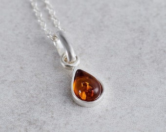 Teardrop Amber Necklace Baltic Amber and Silver Necklace Minimal Amber Necklace for Woman Sterling Silver Necklace Teardrop Amber Pendant