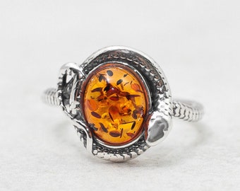 Wrapped Around Amber Snake Ring Baltic Amber Viper Ring Silver Serpent Ring Silver Snake Ring Silver Cobra Ring Snake Ring Men Wrap Ring