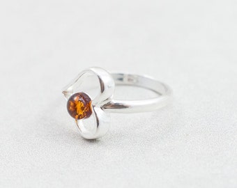 Minimalist Heart Ring in Baltic amber and sterling silver Amber Heart Ring Sterling Silver Ring Amber Silver Ring Dainty Amber Ring