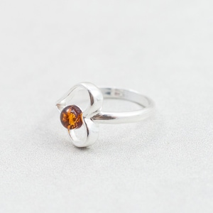 Minimalist Heart Ring in Baltic amber and sterling silver Amber Heart Ring Sterling Silver Ring Amber Silver Ring Dainty Amber Ring image 1