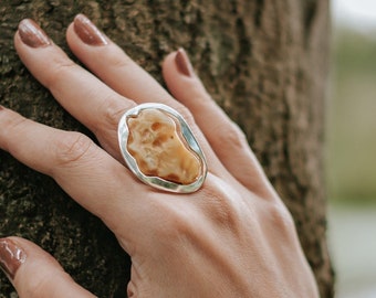 Honey Amber Ring Baltic Amber Ring Rough Gemstone Ring Amber Adjustable Ring Amber Ring Woman Big Amber Ring Amber Stone Ring Amber Jewelry