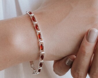 Baltic Amber Bracelet Delicate 925 Sterling Silver Link Bracelet Cognac Amber Link Bracelet Orange Amber Bracelet Bernstein Armband