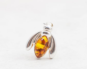 Broche bourdon en ambre Broche ambre de la Baltique en argent sterling Broche abeille ambre de la Baltique Broche abeille en ambre naturel Broche insecte ambre cadeau