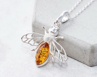 Collier avec pendentif abeille en argent sterling Collier abeille avec pendentif abeille à miel Collier avec pendentif bourdon Manchester Bee Jewellery Ambre