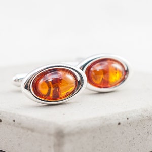 Baltic Amber Cufflinks Silver Cufflinks Silver Wedding Cufflinks Groom Cufflinks Oval Handmade Cufflinks Mens Anniversary Gift for Him image 1