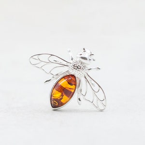 Baltic Amber Bee Brooch, Sterling Silver Insect Pin, Manchester Bee Badge, Beekeeper Gift Idea, Nature Lover Accessory Clip, Appreciation