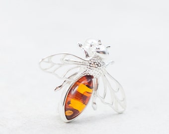 Baltic Amber Bee Brooch Sterling Silver Bee Brooch Baltic Amber Bee Natural Amber Insect Brooch Amber Bee Brooch Manchester Bee Jewellery