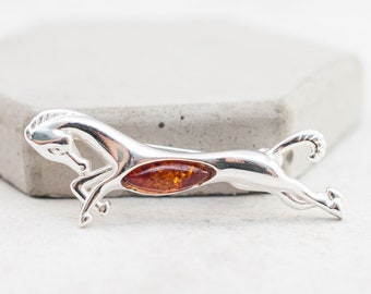 Baltic Amber Horse Brooch Sterling Silver Horse Pin Horse Lover Gift Equestrian Jewelry Silver Horse Brooch Horse Charm Western Jewelry