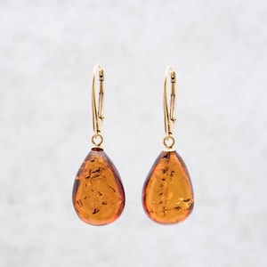 Silver Butterscotch Amber Classic Elegant Timeless Earrings Simple Minimalist Gemstone Drop Earrings Amber Earrings Natural Amber Jewelry