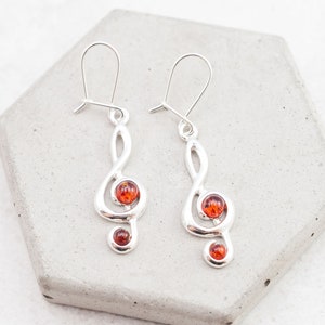 Baltic Amber Treble Clef Earrings Silver Treble Clef Earrings Amber Music Note Earrings Musician Earrings Music Teacher Gift Spring Gift