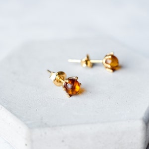 Dainty Baltic Amber Stud Earrings Natural Amber Studs Tiny Amber Earrings Gold Silver Stud Minimalist Earring Cognac Stud Earring Tiny Stone